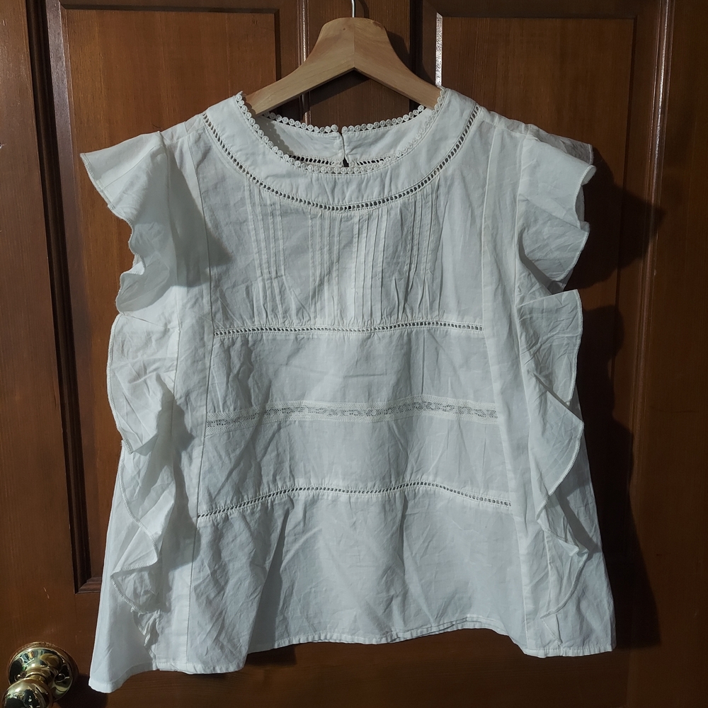 Jessica Simpson White Ruffle Eyelet Sleeveless Blouse Top Size Small NWT - Picture 5 of 11